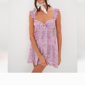 For Love And Lemons Harley Pink Floral Mini Dress